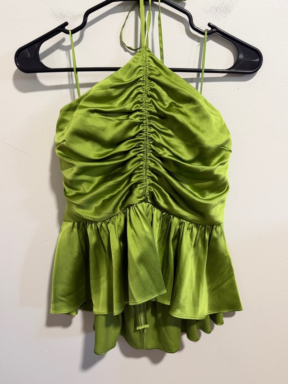 cinq a sept Lime Green Silk Halter Peplum Top